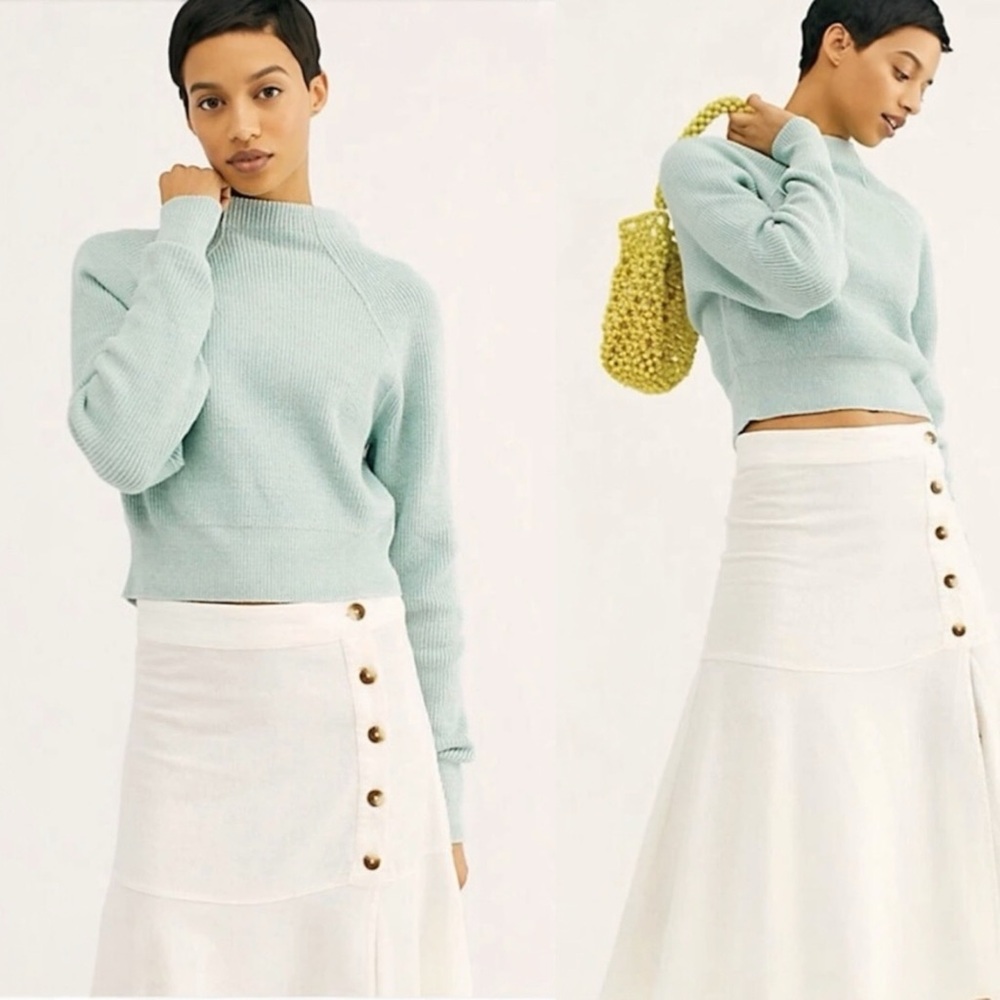 Free People Too Good Pullover Mint Green Mock Neck Sweater Size L - Picture 16 of 16